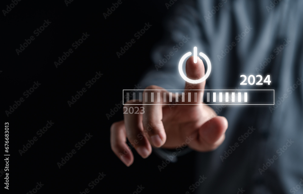 Poster Starting New year with ambition 2024 and countdown merry christmas and happy new year, Planning and challenge strategy in new year 2024 Concept.