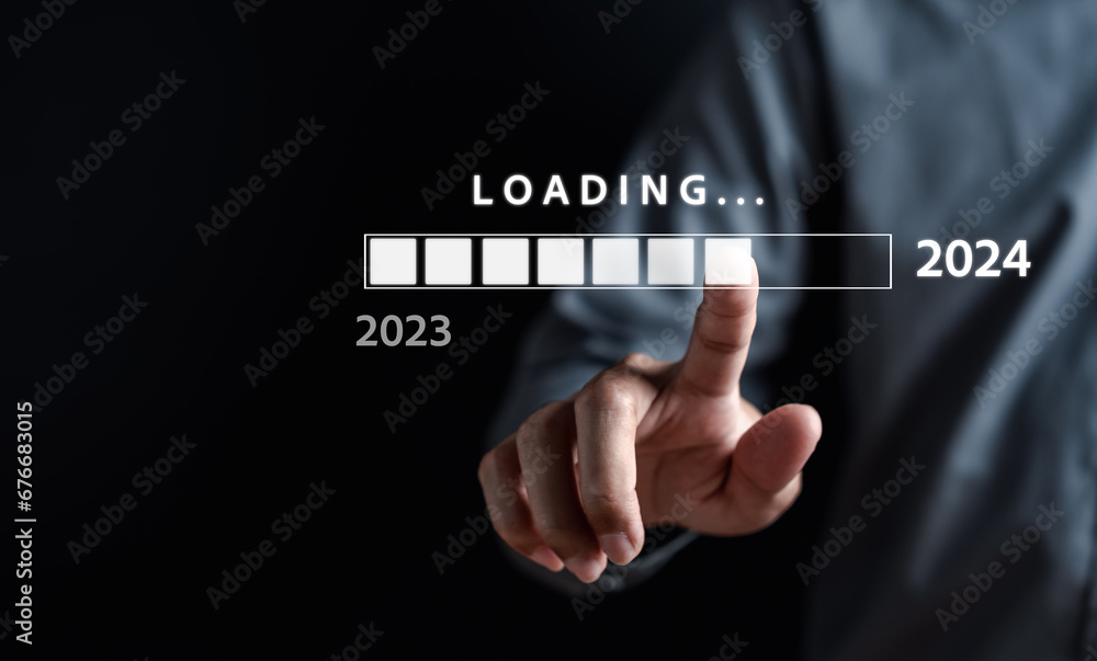 Aufkleber Loading progress from 2023 to 2024 to countdown merry christmas and happy new year, Planning and challenge strategy in new year 2024 Concept.