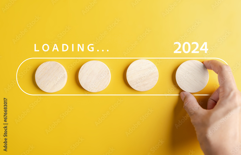 Poster Loading progress from 2023 to 2024 to countdown merry christmas and happy new year, Planning and challenge strategy in new year 2024 Concept.