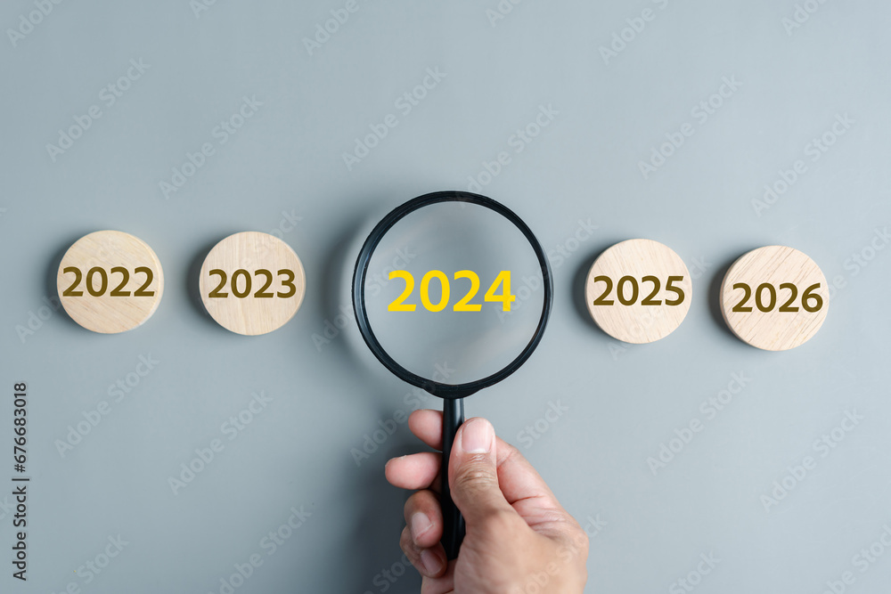 Poster Starting New year with ambition 2024 and countdown merry christmas and happy new year, Planning and challenge strategy in new year 2024 Concept.