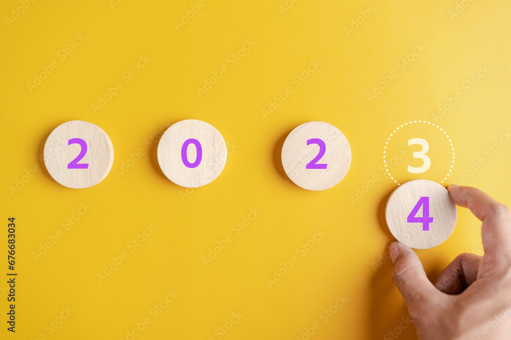 Poster starting new year with ambition 2024 and countdown merry christmas and happy new year, planning and 