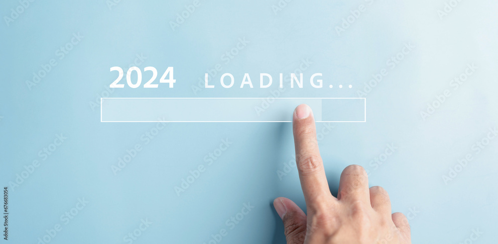 Poster Loading progress from 2023 to 2024 to countdown merry christmas and happy new year, Planning and challenge strategy in new year 2024 Concept.