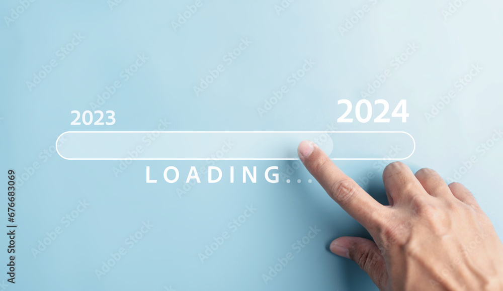 Poster Loading progress from 2023 to 2024 to countdown merry christmas and happy new year, Planning and challenge strategy in new year 2024 Concept.