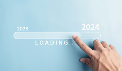 Loading progress from 2023 to 2024 to countdown merry christmas and happy new year, Planning and challenge strategy in new year 2024 Concept.