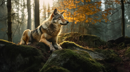 Naklejka premium Ein Wolf im Herbstwald