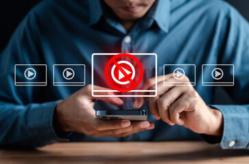 Adblock of media content concept. Notification online video block of virus and alert in website...