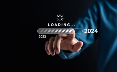 Loading progress from 2023 to 2024 to countdown merry christmas and happy new year, Planning and challenge strategy in new year 2024 Concept.