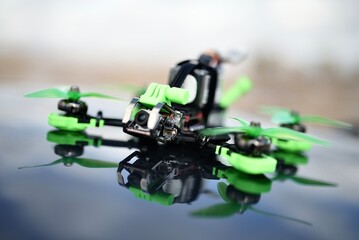 Racing drone. Fpv high-speed racing drone. Hobby concept