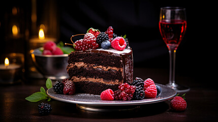 A chocolate cake with berries
