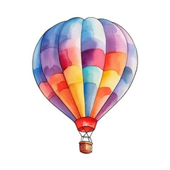 カラフルな気球の水彩イラスト　白背景 - obrazy, fototapety, plakaty
