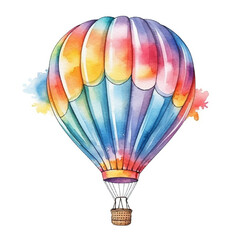 カラフルな気球の水彩イラスト　白背景