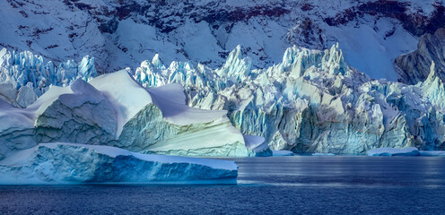 Icebergs slowly melting in Scoresbysund in eastern Greenland.