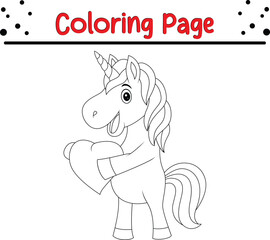 baby unicorn holding heart coloring page