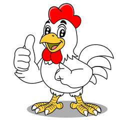 Chicken Logo Cartoon Character. A funny Cartoon Rooster chicken giving a thumbs up. Vector logo illustration.
