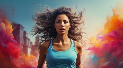 Obraz na płótnie Canvas Running Woman During Her Jogging Workout, Desktop Wallpaper Backgrounds, Background HD For Designer