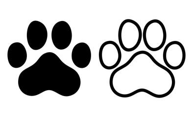 Black silhouette paw print isolated on white background. Dog or cat tracks icon. Vector illustration