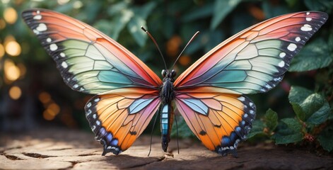 glass butterfly.Generative AI Schmetterling und Blüten macro Photo of Goliath Birdwing Butterfly on single pastel flower generative ai


