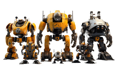 Big and Small Cartoon Robots on a Clear Surface or PNG Transparent Background.
