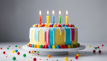 Celebration birthday pound cake adorned with colorful sprinkles. A festive and delightful dessert perfect for adding joy to any celebration, Generative AI.