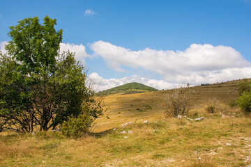 The summer landscape near Gornje Ratkovo in the Ribnik municipality of Banja Luka region, Republika Srpska, Bosnia and Herzegovina. Early September