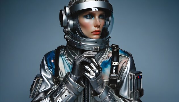 Futurist woman wearing spacesuit 