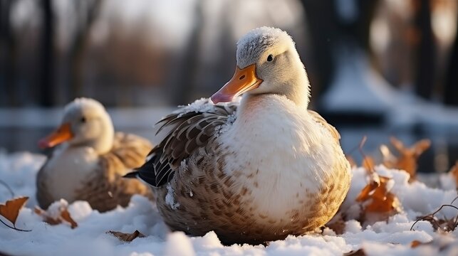 Winter Portrait Duck Public Park Birds, Desktop Wallpaper Backgrounds, Background HD For Designer