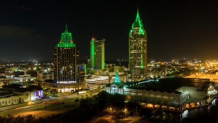 Fototapeta na wymiar Downtown Mobile, Alabama riverside skyline at night