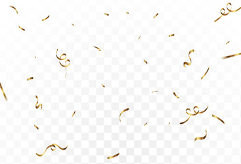 Confetti explosion on transparent background. Shiny gold paper pieces flying and spreading. arch.blur.vector