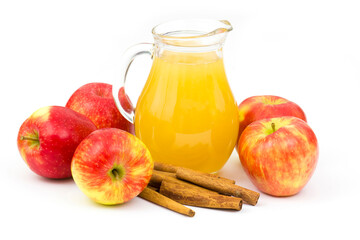 Apple juice and apples on white background
