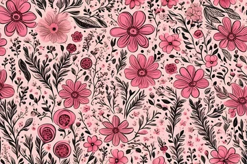 Deurstickers seamless floral pattern generated by AI technology © Sabir