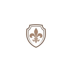 Shield with fleur de lis icon isolated on white background