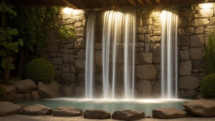 outdoor home modern water feature fountain waterfall. AI Generated - obrazy, fototapety, plakaty