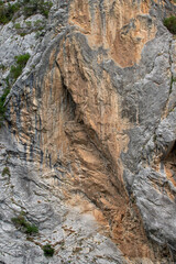 The side of a large rocky cliff on a spring day