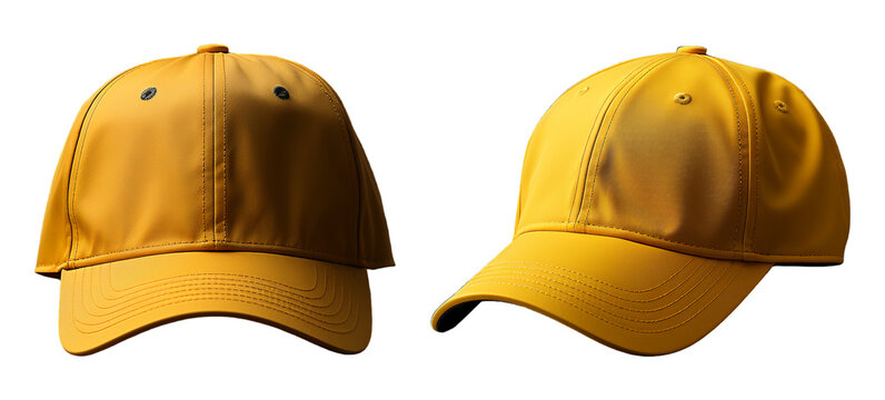 yellow hat mockup template with front and side views, isolated on transparent background, generative ai
