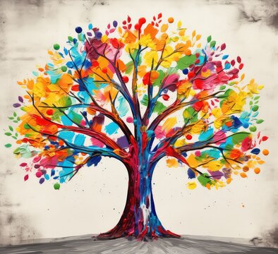 Cultural diversity tree human hands colorful illustration symbolic unity 
