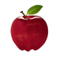 red apple illustration with leaf on png transparant background
