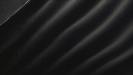 Fototapeta premium Heavy crumpled black paper texture in low light background. AI Generated