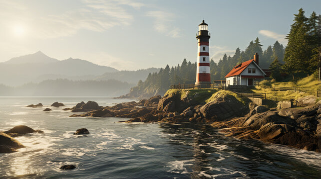 lighthouse on the coast HD 8K wallpaper Stock Photographic Image 