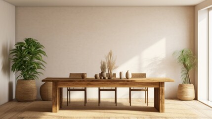 Minimalist Eco-Friendly Dining Space with Handcrafted Wooden Table