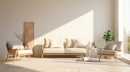 Fototapeta na wymiar Serenity of Minimalist Living A Sunlit, Clutter-Free Living Room