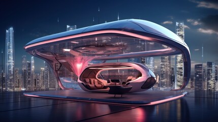 Naklejka premium Futuristic Cloud City Home Mockup with Skyline Views