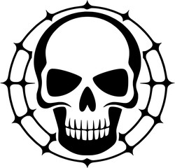 Halloween Skull and Spider Web Vintage Outline Icon In Hand-drawn Style