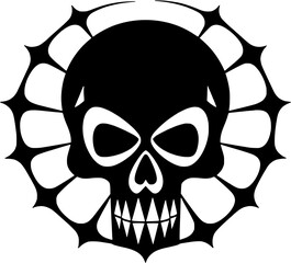 Halloween Skull and Spider Web Vintage Outline Icon In Hand-drawn Style