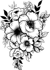 Floral Botanical Flowers Arrangement Border Shape Vintage Outline Icon In Hand-drawn Style