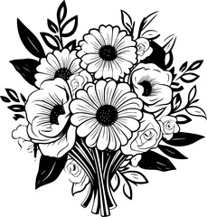 Floral Botanical Flower Bouquet Vintage Outline Icon In Hand-drawn Style