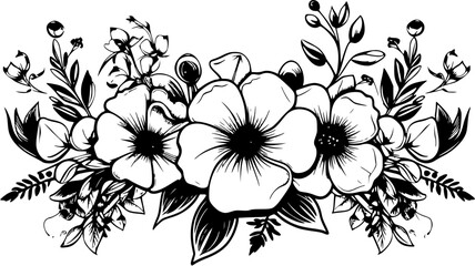 Floral Botanical Flowers Arrangement Border Shape Vintage Outline Icon In Hand-drawn Style