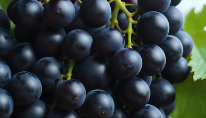 Fototapeta premium black grapes bunch on vine branch, generative AI.