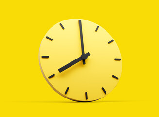 3d Simple Yellow Round Wall Clock 8 O'Clock Eight O'clock On Yellow Background 3d illustration