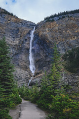 Takakkaw Falls, it tumbles down the cliff to more than 254 m high. Takakkaw is ranked among the highest waterfalls in Canada. These waters come straight from the Daly glacier to flow into the valley.