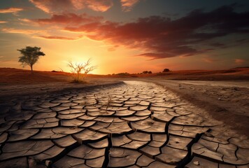 global problem of dry land, dry and cracked land, regional drought concept - obrazy, fototapety, plakaty